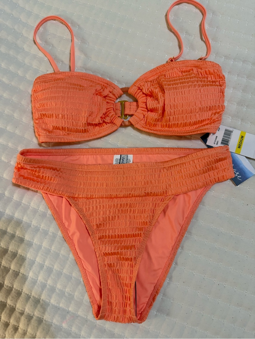 Smocked Ring-Front Bikini Set in Coral